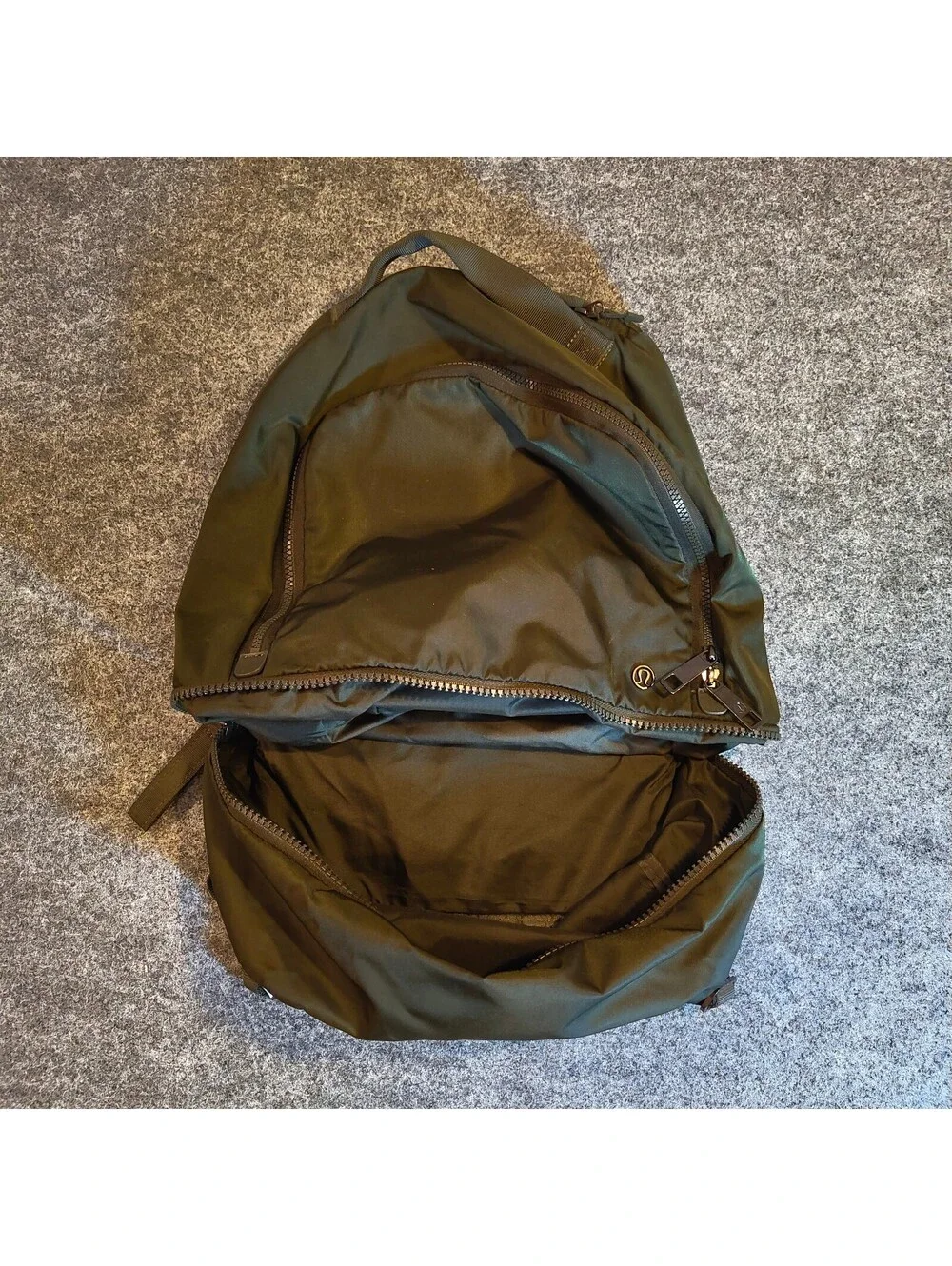 Lululemon Olive Green Backpack Travel Gym Bag with Multiple Pockets